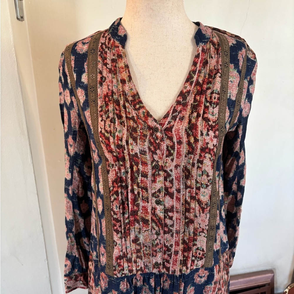 Anthropologie Tiny Paquerette Boho Floral Colorful Shirt Dress Size XXSP - Picture 3 of 5